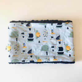 Snood bébé reversible bleu marine baleines