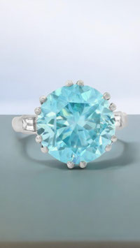 Art Deco Blue Zircon & Diamond Ring in Platinum