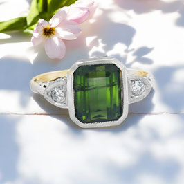 1940s Ring – 14k Gold with Tourmaline & Diamonds
