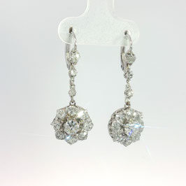 Edwardian Diamond Drop Earrings in 18ct Yellow Gold (Later Rhodium-Plated)