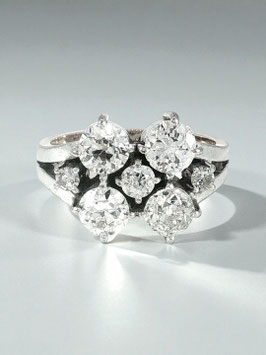 Mid-Century Diamond Cluster Ring in 585 Yellow Gold & Platinum
