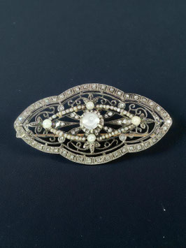 Belle Époque Brooch in 14k Gold with Moonstone & Pearls