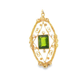 Art Nouveau pendant with Peridot and Seed Pearls