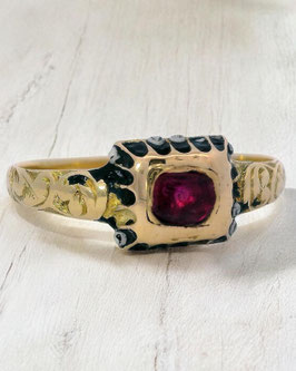 Late Georgian Enamel & Ruby Ring in 14k Gold (Dated 1811)