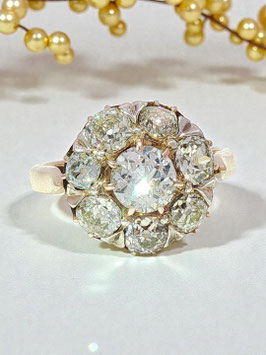 Antique Old Mine Cut Diamond Cluster Ring in 18ct Gold