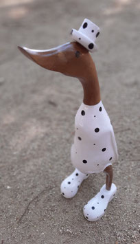 Adorable statuette Canard blanc avec chapeau- bambou peinte à la main