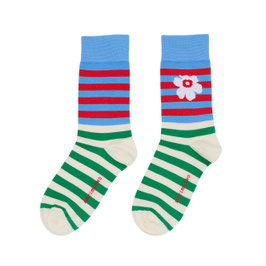 Marimekko Socken Kasvaa Tasaraita Unikko Two, blau, rot, cremefarben, grün