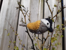 Vogel aus Filz mit Drahtfüßen zum Aufhängen