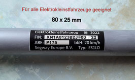 E- Scooter Typenschild mit ihren Daten 80 x 25 mm selbstklebend für Scooter (D), Elektrokleinstfz.