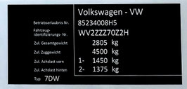 Typenschild Folie mit ihren Daten für alle Hersteller 90 x 45 mm, (alt), PKW, KFZ, LKW,