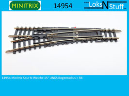 14954 Minitrix Spur N Weiche 15° LINKS Bogenradius = R4