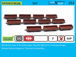 253 Minitrix Spur N Set Güterwagen 11tlg DB SBB Ep.III-IV Hochbordwagen