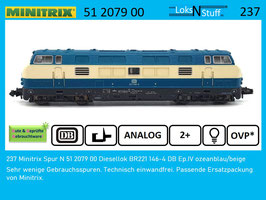 237 Minitrix Spur N 51 2079 00 Diesellok BR221 146-4 DB Ep.IV ozeanblau/beige