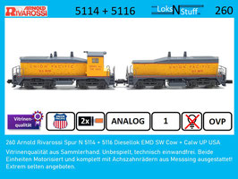 260 Arnold Rivarossi Spur N 5114 + 5116 Diesellok EMD SW Cow + Calw UP USA