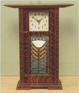 Prairie Tile Clock with Craftsman Oak Finish and choice of 4x8 tile