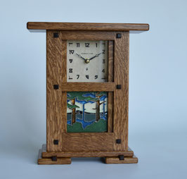 Greene & Greene Mantel Clock with your choice of any handcrafted Motawi 4x4 tile