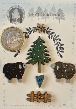 AMBIANCE " Couple moutons-sapin , barrière, coeur, étoile"