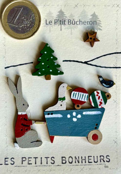 Lapin, brouette, oie , boules, sapin, oiseau, étoile