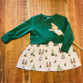 Girly Sweater Kleid Tannegrün/ Hirsch