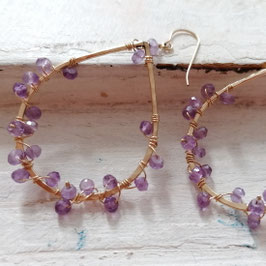 14K GOLD LEAF -  AMETHYST GEMSTONE EARRING - Item 035