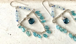 925 STERLING SILVER - LONDON TOPAZ & APATITE & AQUAMARINE EARRING - Item 153