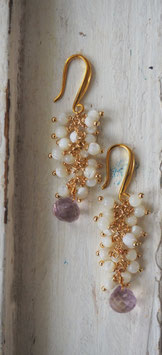 14K GOLD - NATURAL AMETRINE & MOTHER OF PEARL EARRING - Item 006