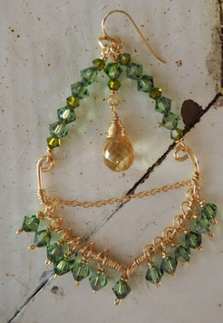 14 GOLD FILLED - CITRINE & SWAROVSKI CRYSTAL  CHANDELIER EARRING - Item 043