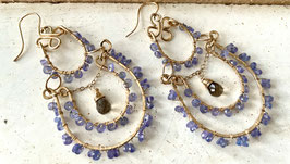 14 GOLD FILLED - SMOKEY QUARTZ & IOLITE GEMSTONE CHANDELIER EARRING - Item 158