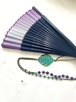 HAND FAN NECKLACE - GREEN AGATE GEMSTONE - Item 130