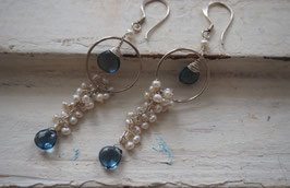 STERLING SILVER 925 - KARMA, LONDON TOPAZ & FRESHWATER PEARLS DANGLE / DROP EARRING - Item 022