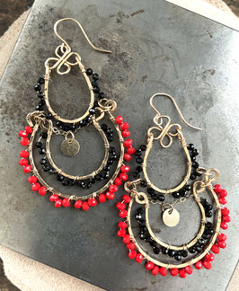 14 GOLD FILLED - LONDON TOPAZ & MOZAMBIQUE GARNET GEMSTONE CHANDELIER EARRING - Item 157
