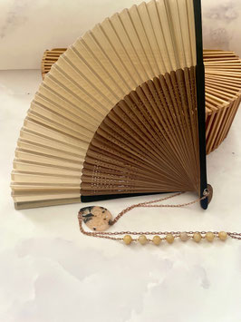 HAND FAN NECKLACE - BEIGE MOONSTONE GEMSTONES- Item 089