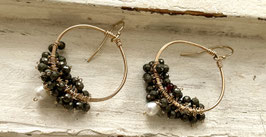 14K GOLD - PYRITE & FRESHEATER PEARL CHANDELIER TEAR DROP EARRING - Item 032