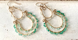 14 GOLD FILLED - GREEN ONYX GEMSTONE CHANDELIER EARRING - Item 160