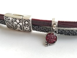 Bracelet cuir noir pailleté et bordeaux SUR MESURE