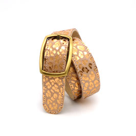 Ceinture léopard beige dorée Boucle Bronze. 2,5cm