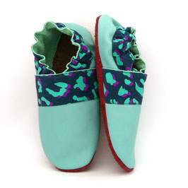 Chaussons BABOUCHES ADULTES "Turquoise Léopard"
