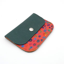 Porte Carte Vert et Rose petites fleurs