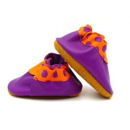 Chaussons BABOUCHES "Lutin Violet Orange à Pois"