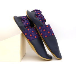 Chaussons BABOUCHES ADULTES Bleu marine Pois orange