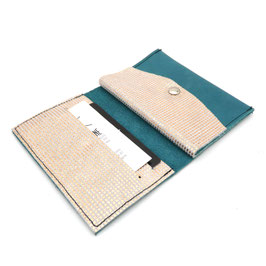 Portefeuille Bleu turquoise et blanc rectangles dorés