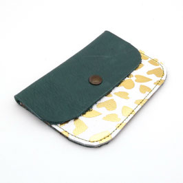 Porte Carte Vert et Blanc coeurs dorés