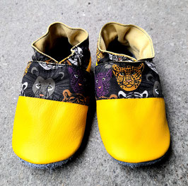 Chaussons BABOUCHES "Jaune Tête de félins'"