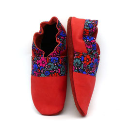 Chaussons BABOUCHES ADULTES "Rouge champ de fleur"