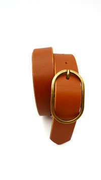 Ceinture Cognac boucle ovale  Bronze 3cm de largeur