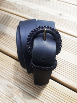 Ceinture Cuir Noir Boucle tressée, 3,5cm de largeur