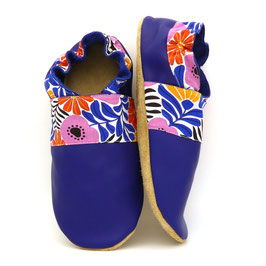 Chaussons BABOUCHES ADULTES "Bleu electrique Fleurs"