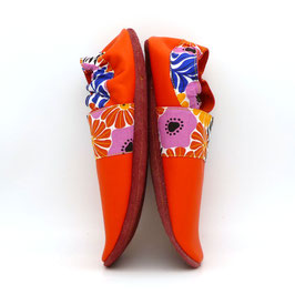 Chaussons BABOUCHES ADULTES "Orange Fleurs"