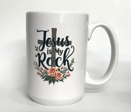 耶稣是我生命的磐石马克杯15盎司白色 Jesus is My Rock Mug 15oz White