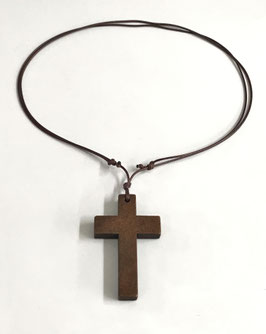Lydia Hand-woven Leather Cord 6CM Wooden Cross Necklace 妮蒂雅手工编织皮绳6厘米木十字架项链